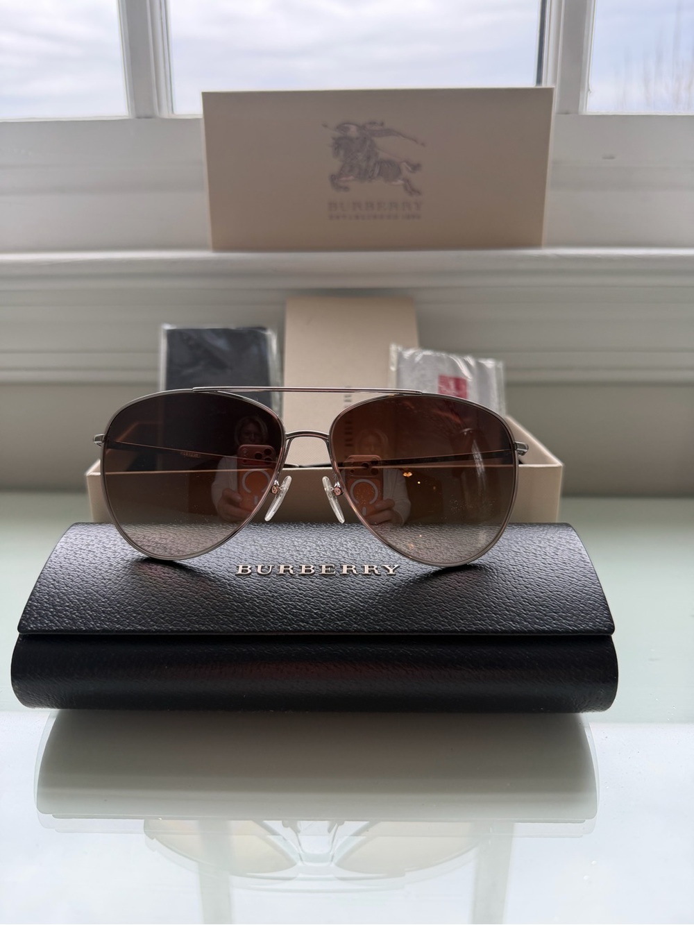 Burberry Silver Frame Sunglasses with Brown Gradient Lenses